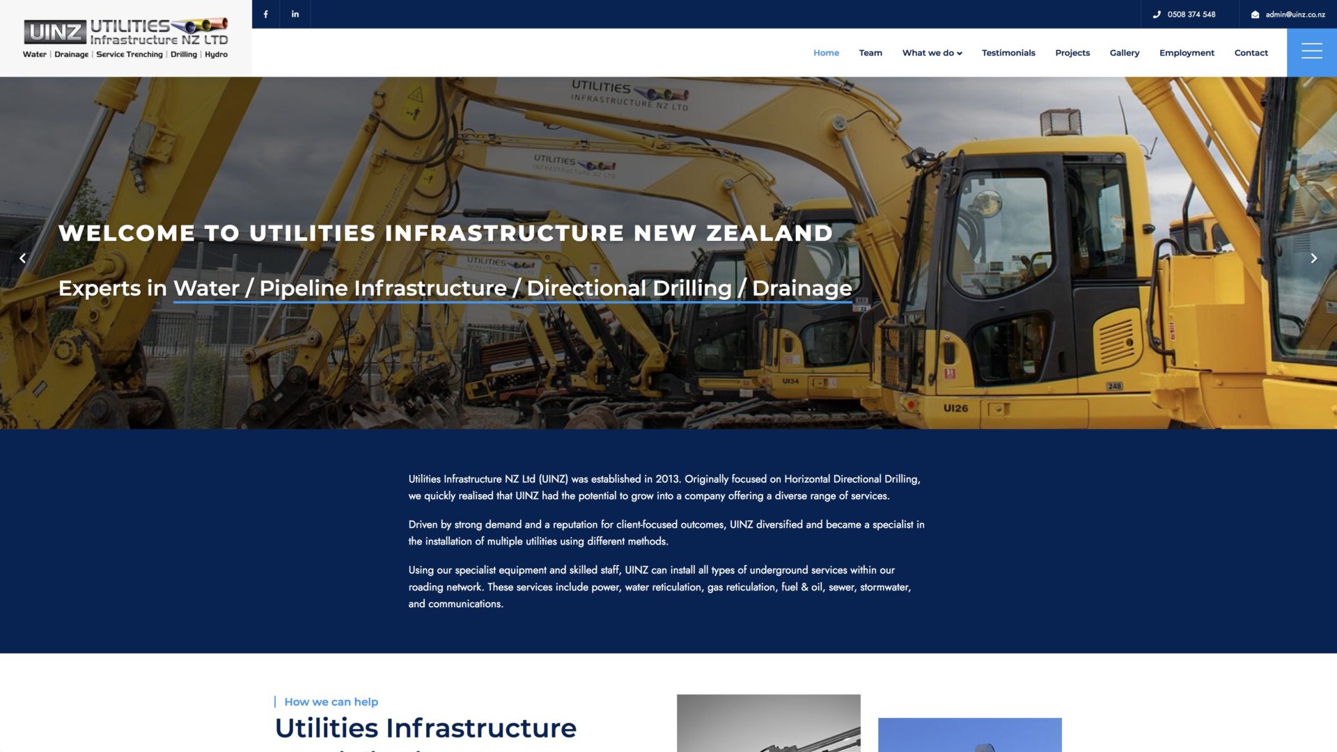 Utilities Infrastructure New Zealand website design and development in WordPress and logo redevelopment