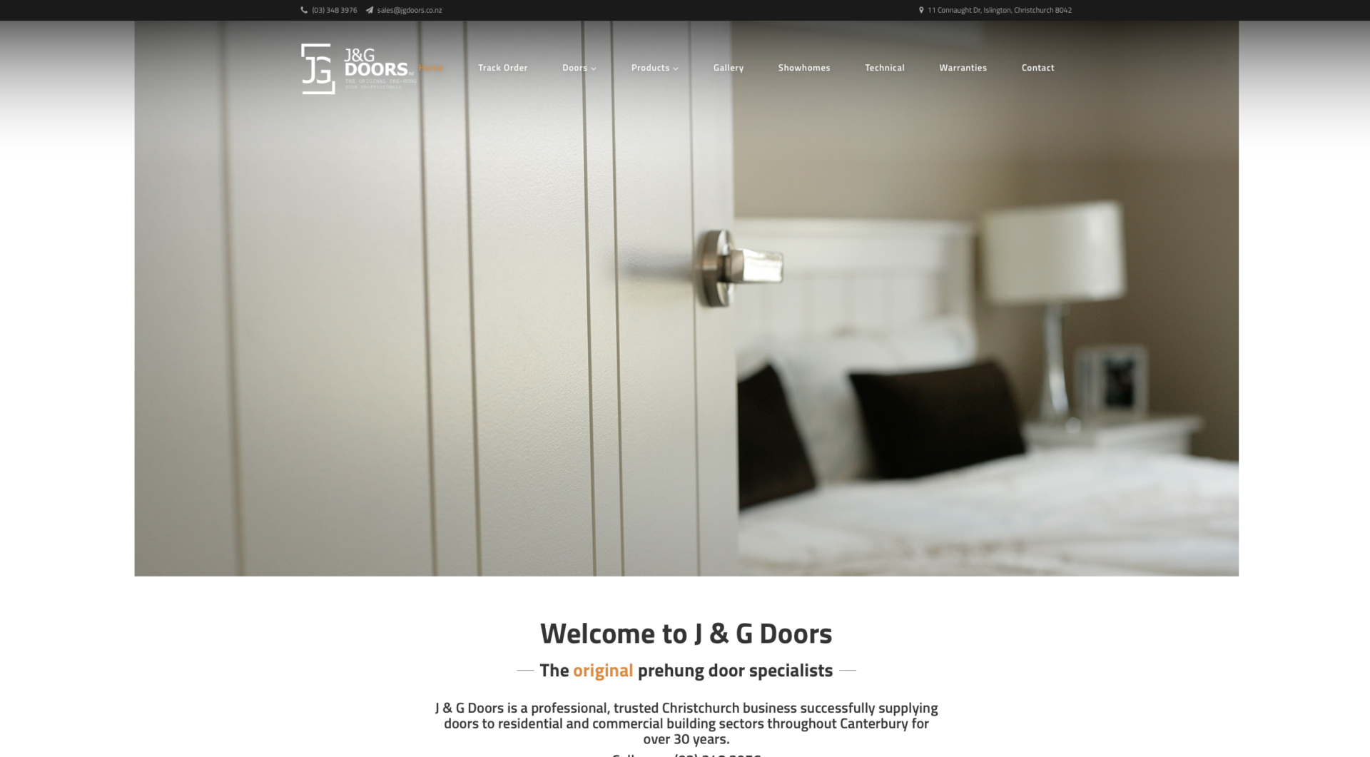 J & G Doors - the original pre-hung door specialist New Zealand - website design and development for a local Christchurch business