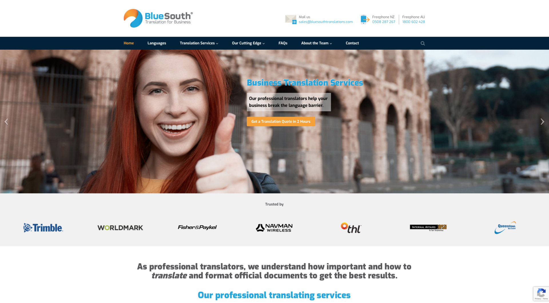 Blue South Translations New Zealand - website design and development by XDC.NZ and Content Creation supplied by Lammers Consulting