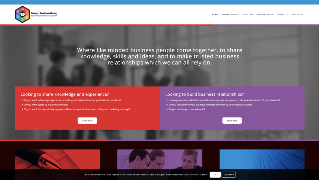 Logo for the Selwyn Business Group (SBG), website design and development in a style for a variety of business types and categories in our local business networking group