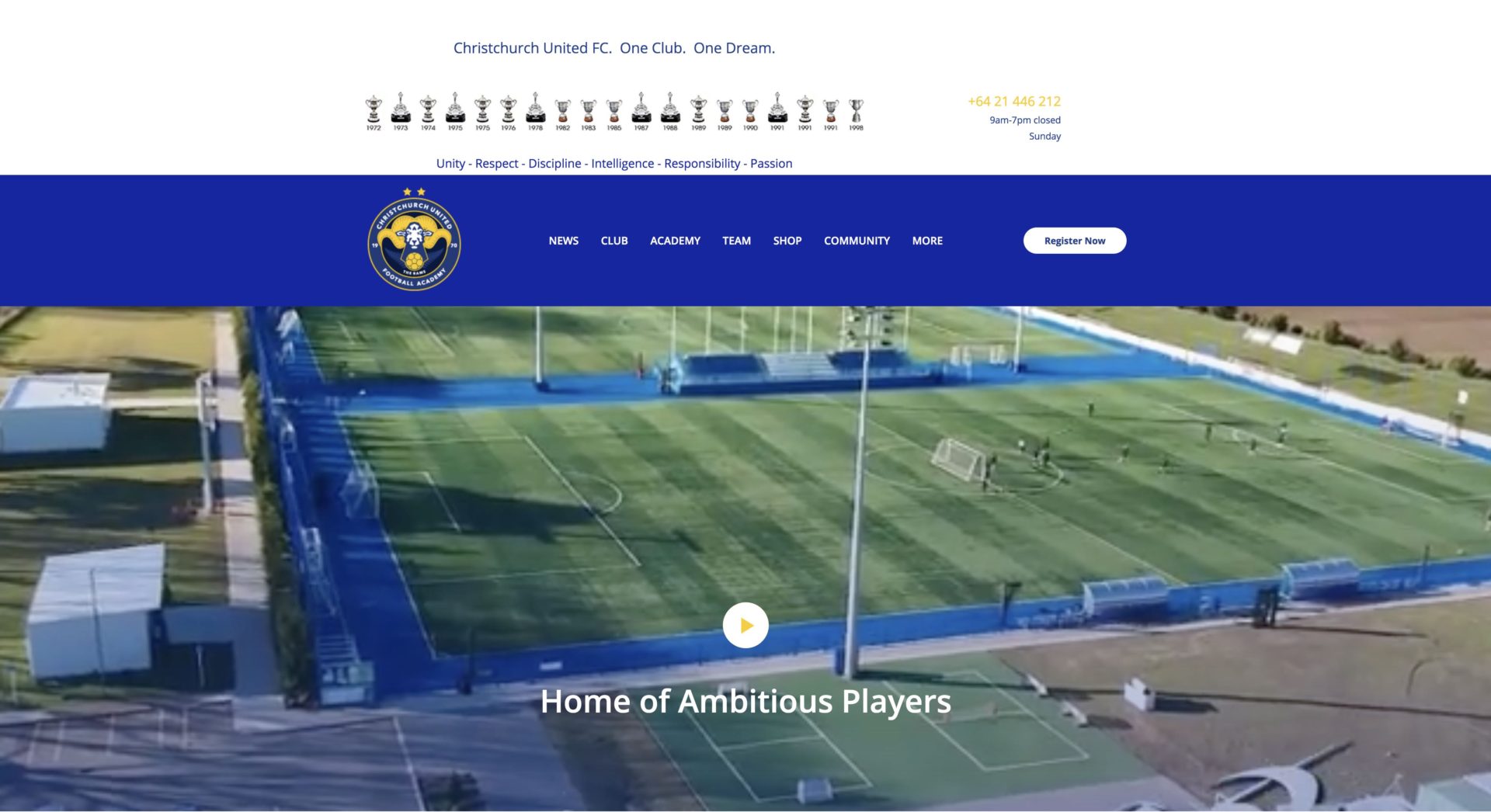 Christchurch United Football Club CUFC New Zealand website design and development where the main hero image is a video